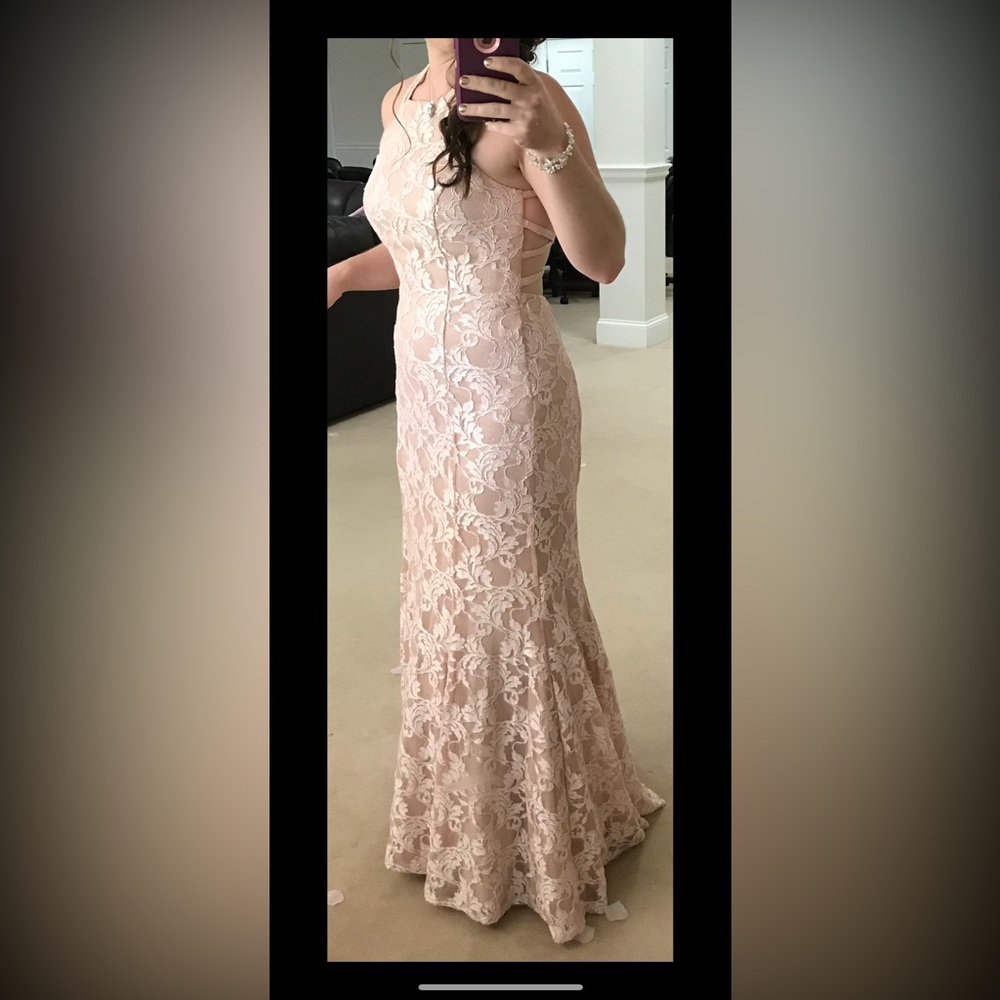 Morgan and CO beautiful long lace glitter dress